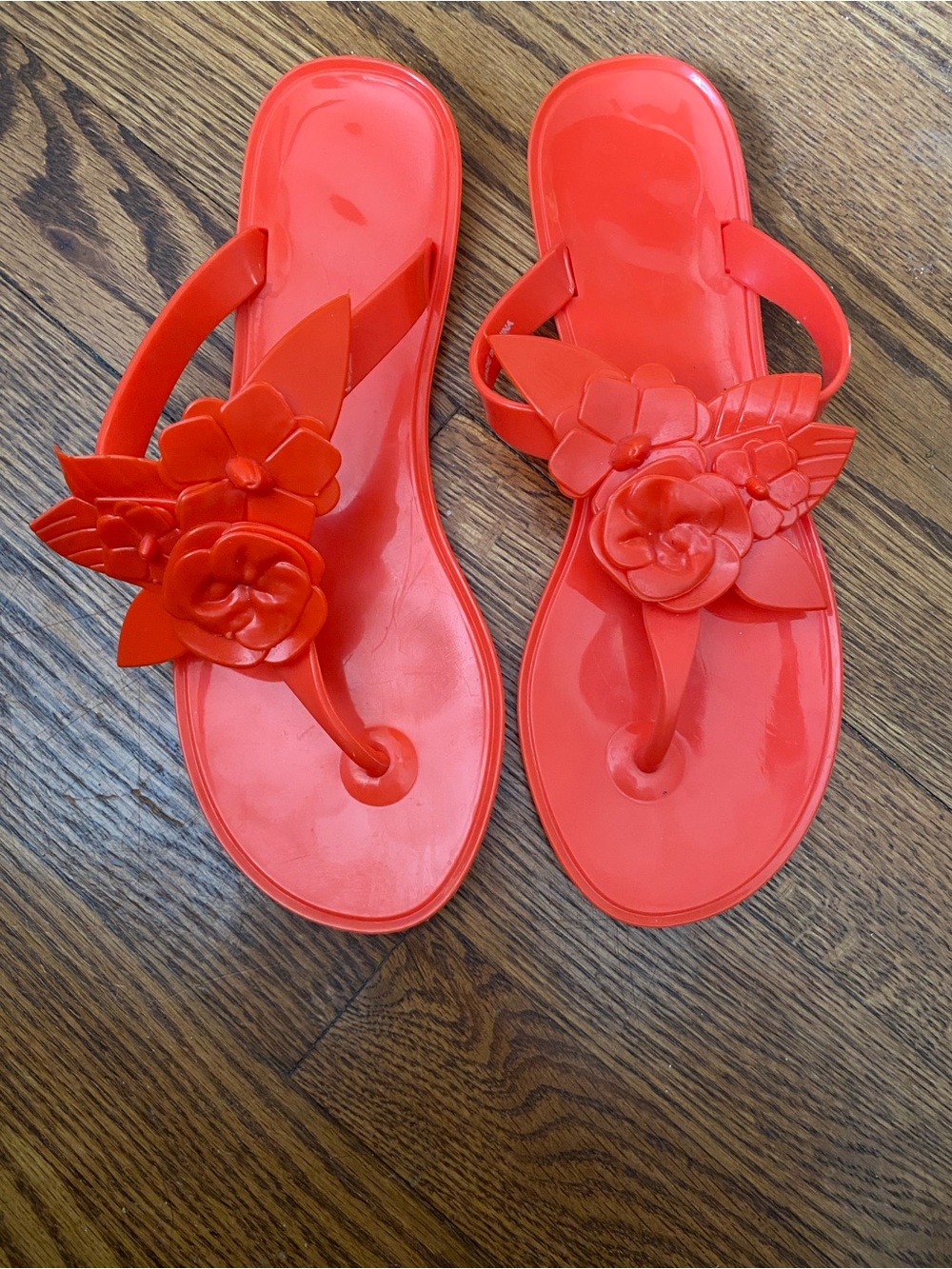 Women’s Orange Floral Jelly Thong Sandals